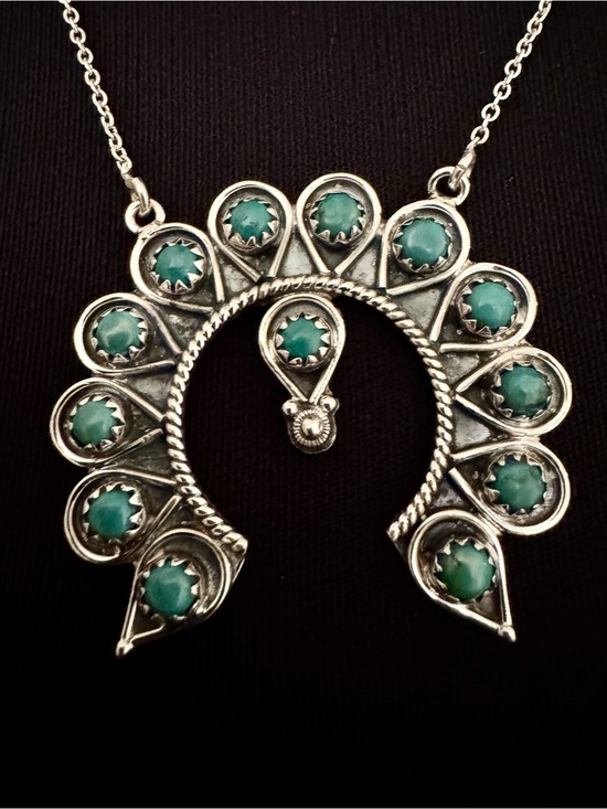 Jewelry - Kingman
Turquoise 925 squash, blossom inspired Necklace